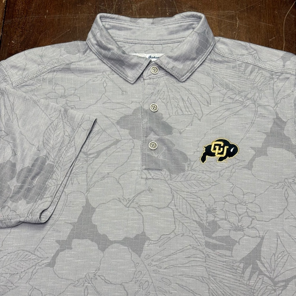 Tommy Bahama Colorado Buffaloes Polo Shirt Mens M Gray Floral Tencel Blend NCAA